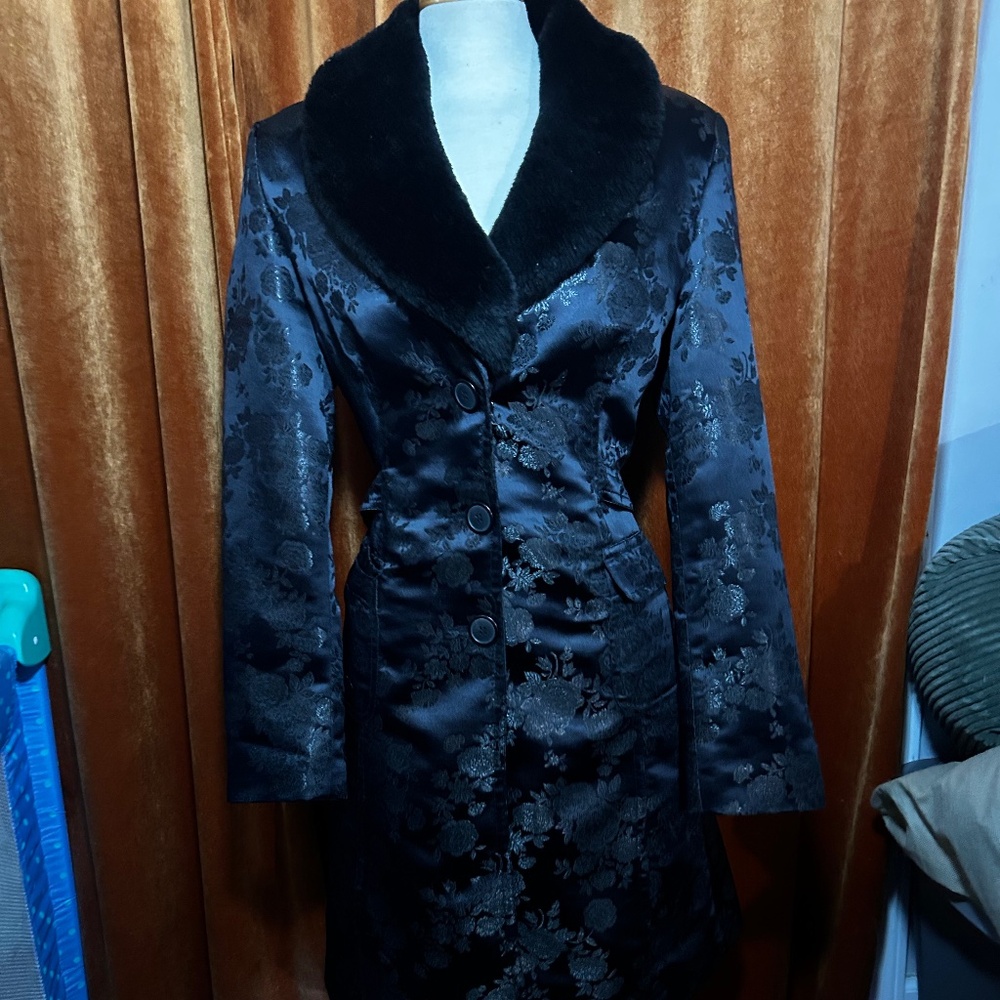 RARE Vintage I.C.E Fur Collar Floral Tapestry Jacket